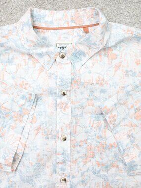 FatFace Shirt Mens XL White/Orange/Blue Floral Reverse Print Cotton Short Sleeve